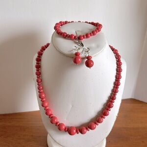 Mine Finds by Jay King pink coral graduated bead necklace, bracelet & earrings